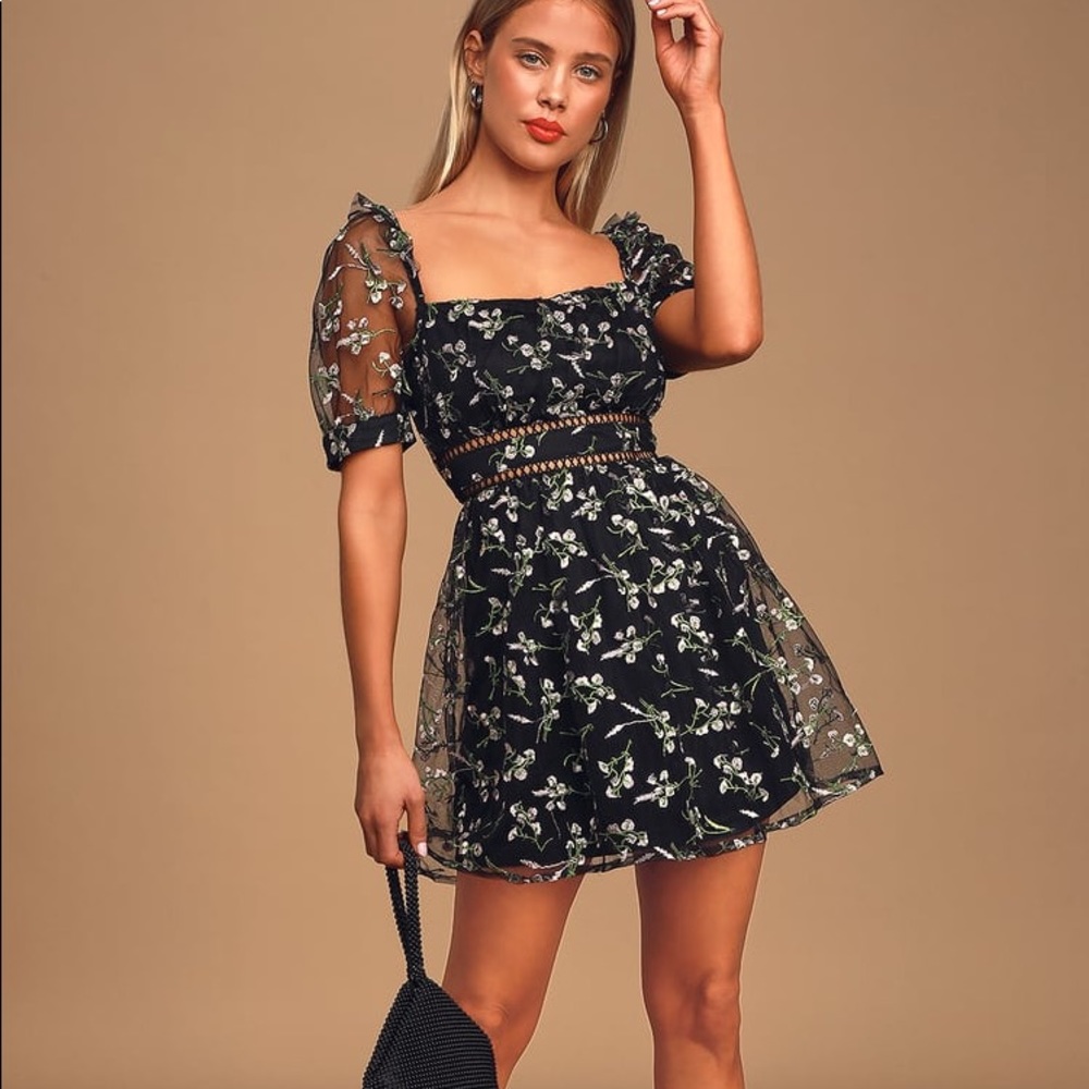 NWOT Radiant Love Black Floral Embroidered Dress XSmall Small